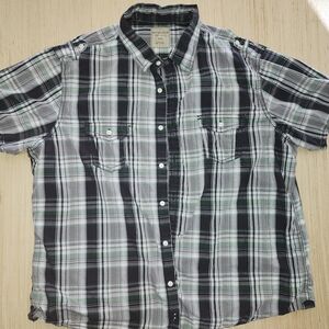Men's Plaid Button-Down Shirt - Black, White, and Green